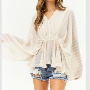 White cream textured blouse kimono bell sleeve